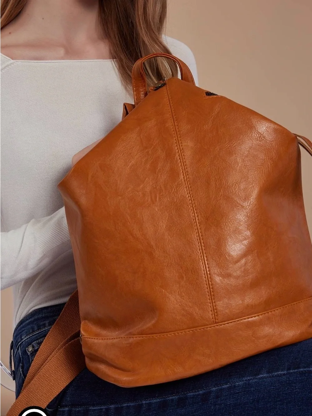 Celestino Camel Faux Leather Triangle Zip Backpack - NEW WITH TAGS